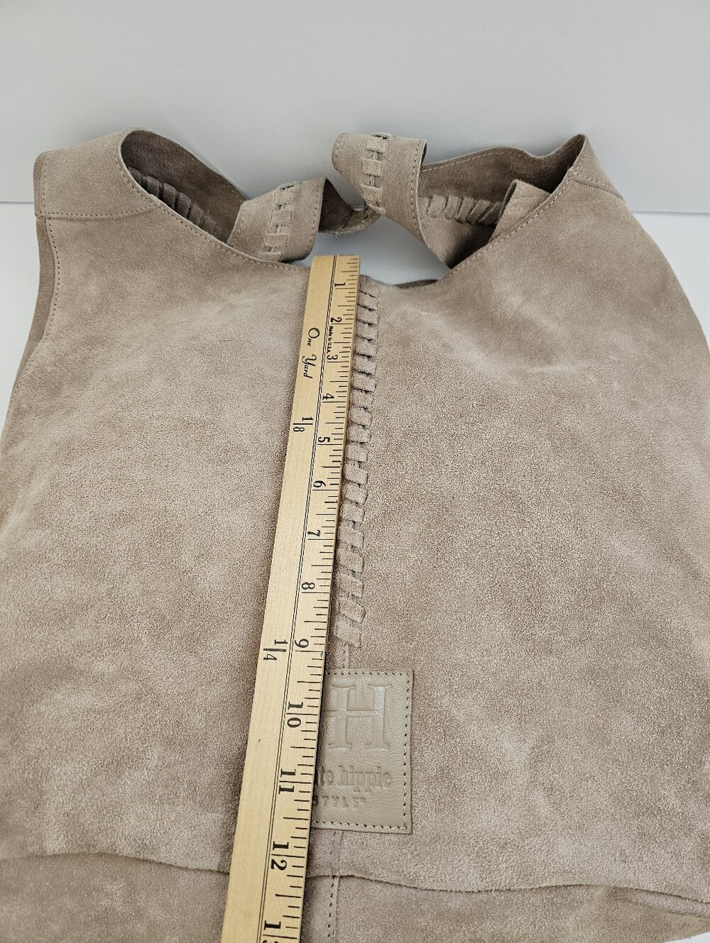 Haute Hippie Style Beige Genuine Suede Leather Slouchy Shoulder Bag Handbag - Picture 11 of 13